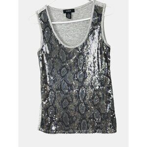 VTG Verve Y2K Sequin Animal Print Tank Top Petite S Partycore Glam McBling Club